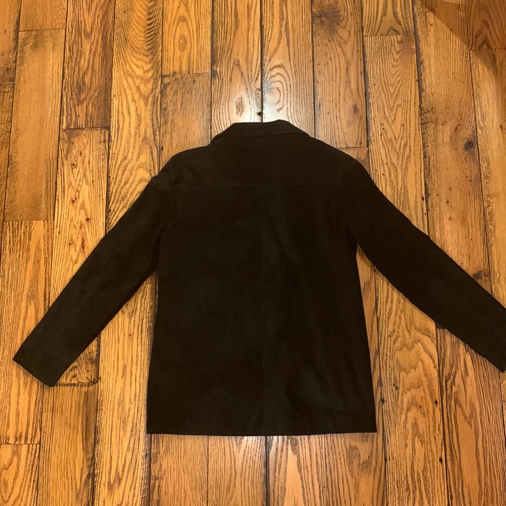 NEW FRONTIER BLACK SUEDE BUTTON UP JACKET WITH REMOVABLE TIE BELT- SIZE SMALL - Picture 4 of 10